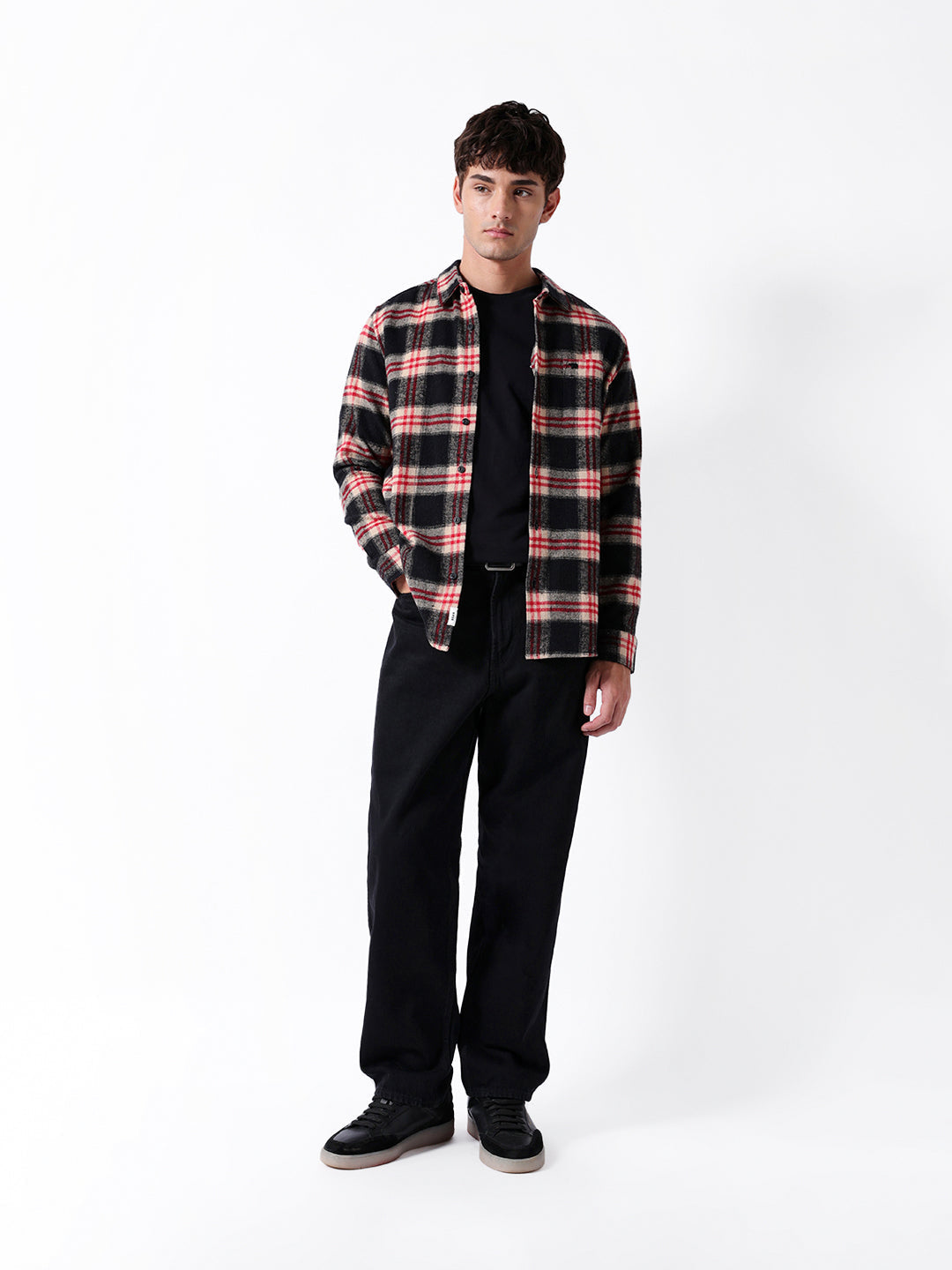 Black & Red Regular Fit Woven Check Flannel Casual Shirt