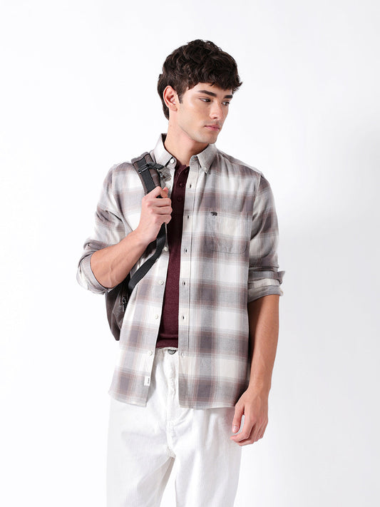 Brown Flannel Checked Slim Fit Casual Shirt