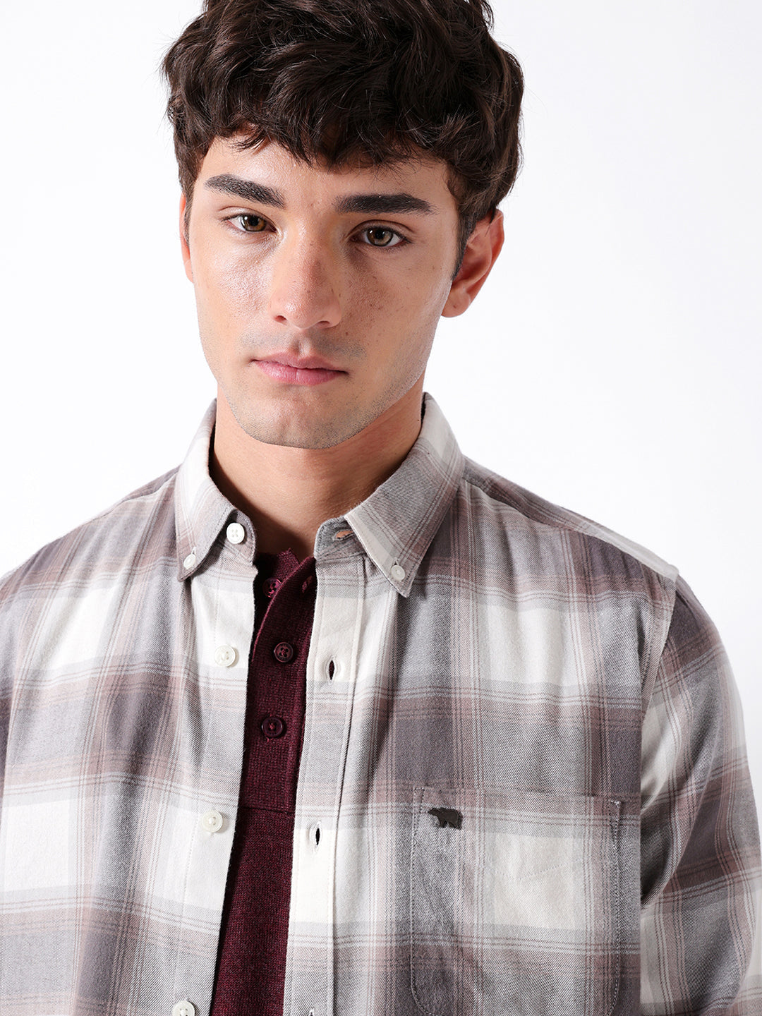 Brown Flannel Checked Slim Fit Casual Shirt