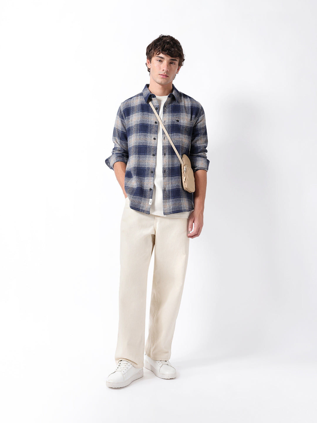 Blue Woven Check Regular Fit Flannel Casual Shirt