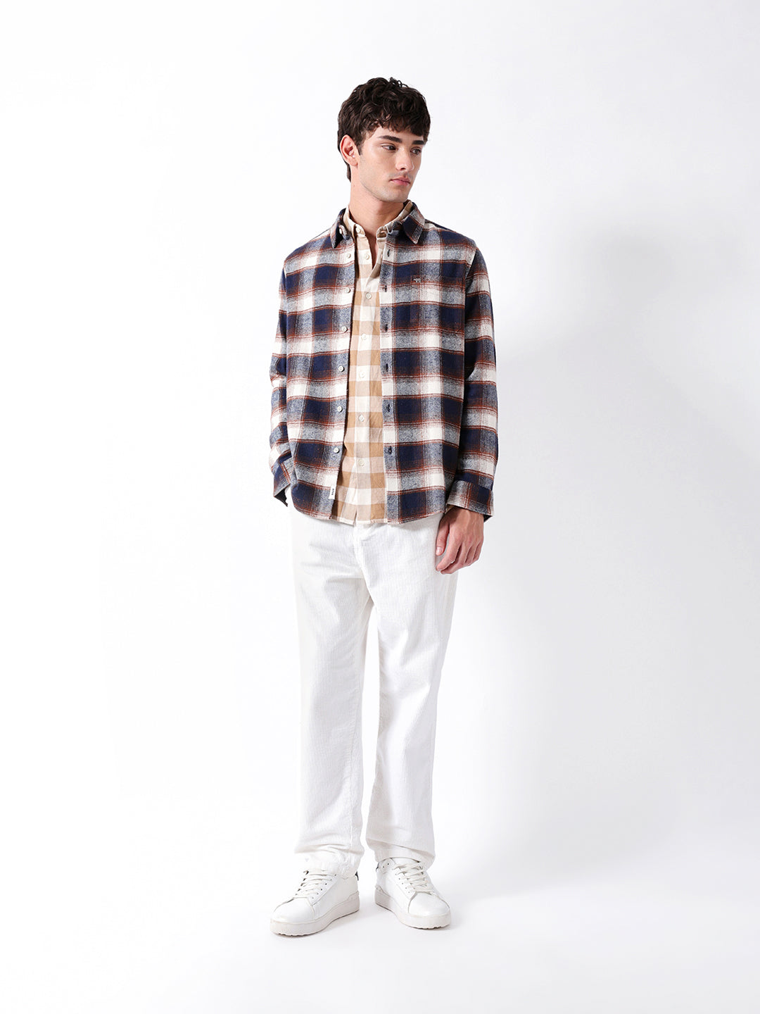 Blue & Brown Regular Fit Woven Check Flannel Casual Shirt