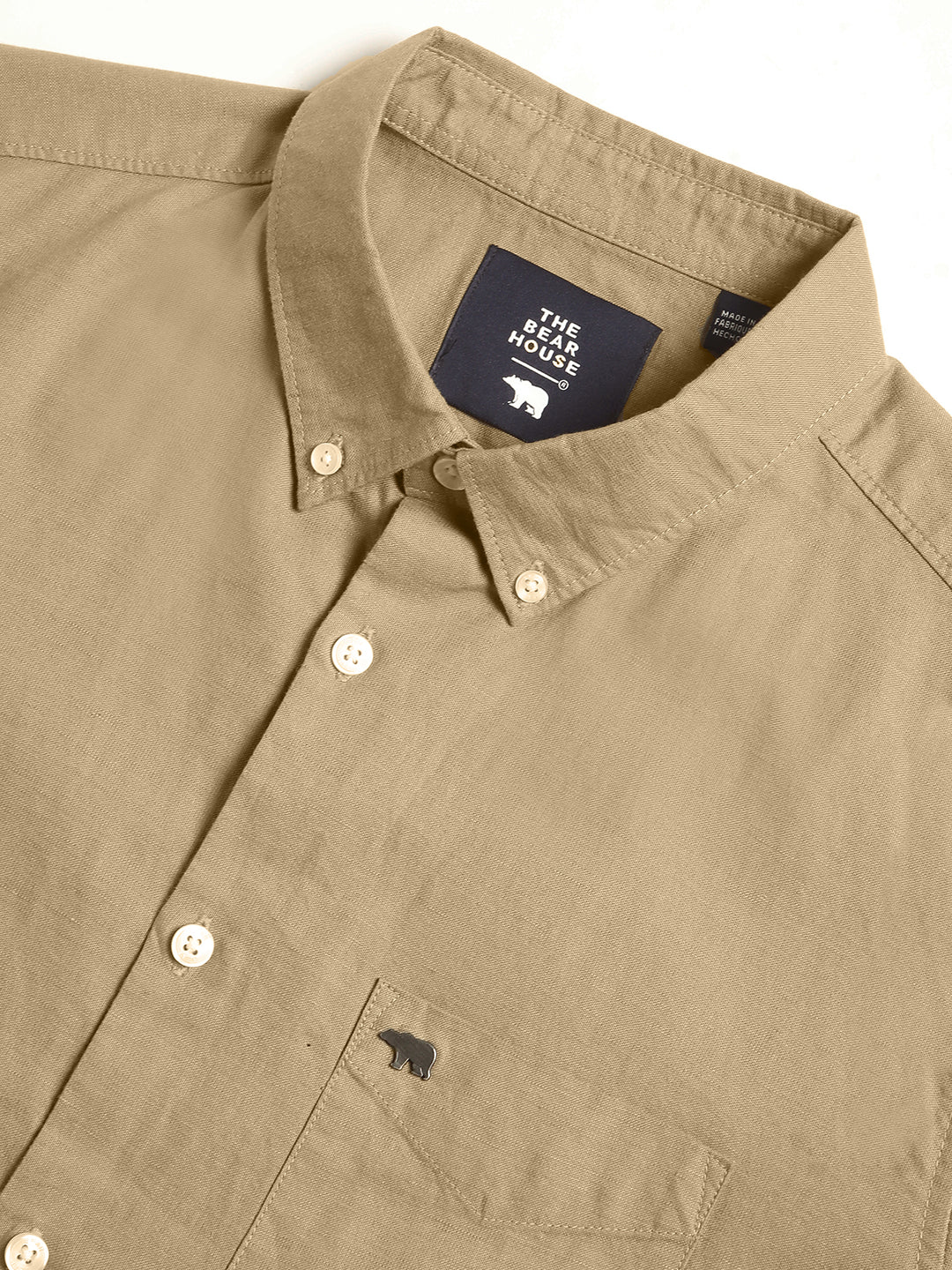 Men Beige Solid Slim Fit Cotton Casual Shirt