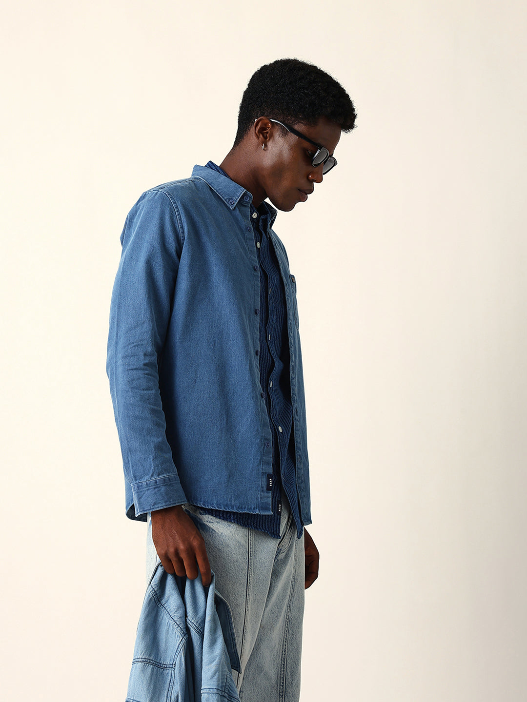 Blue Denim Slim Fit Casual Shirt with Button-Down Collar