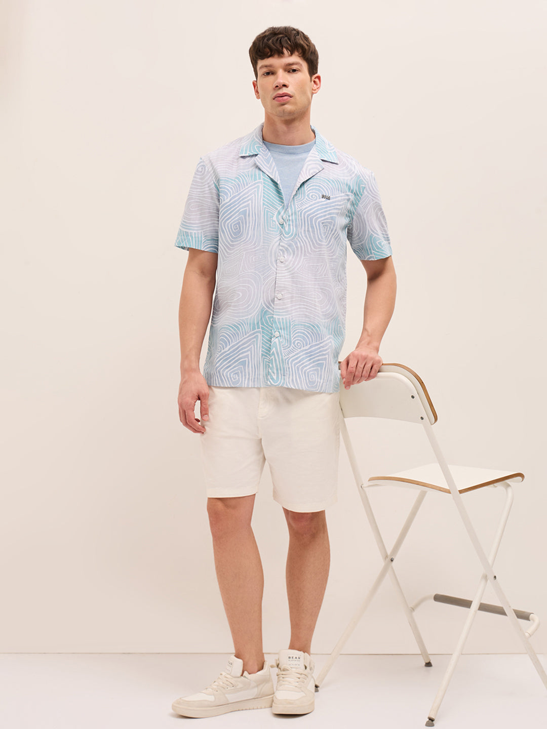 Multicolor Geometric Abstract Print Relaxed Fit Cuban Collar Shirt