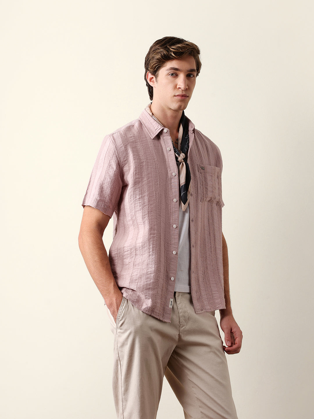 Purple Vertical Stripe Dobby Woven Regular Fit Casual Shirt