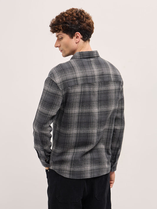 Black Checked Relax Fit Casual Overshirt
