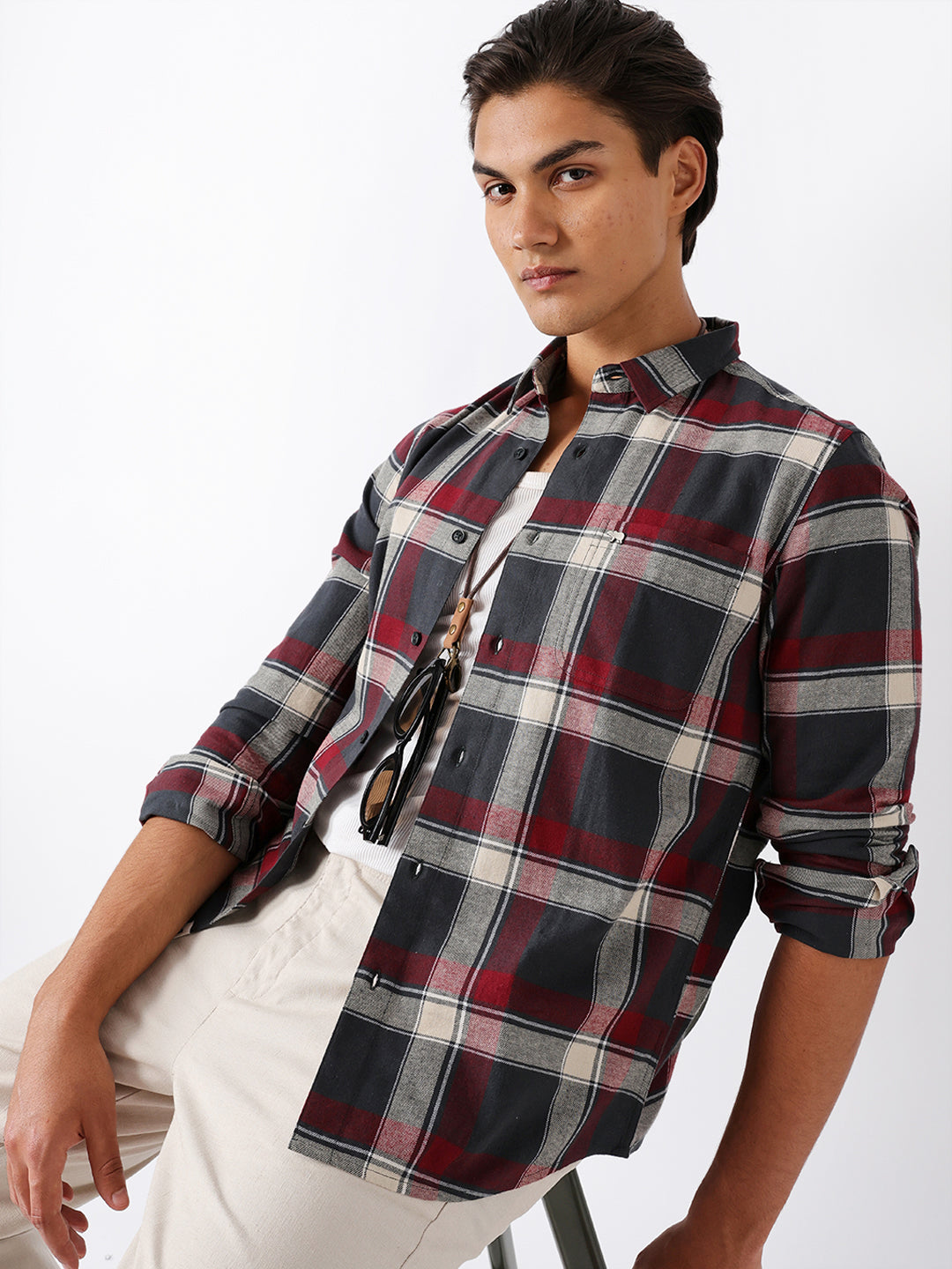Multicolor Woven Checked Slim Fit Casual Shirt