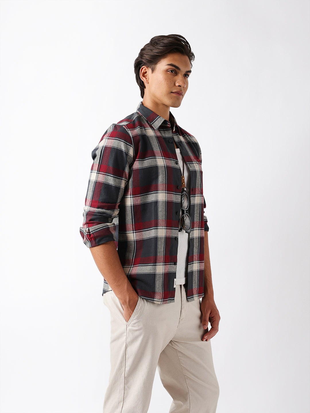 Multicolor Woven Checked Slim Fit Casual Shirt