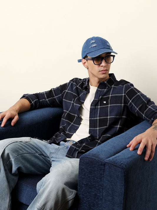 Blue Regular Fit Woven Check Flannel Casual Shirt