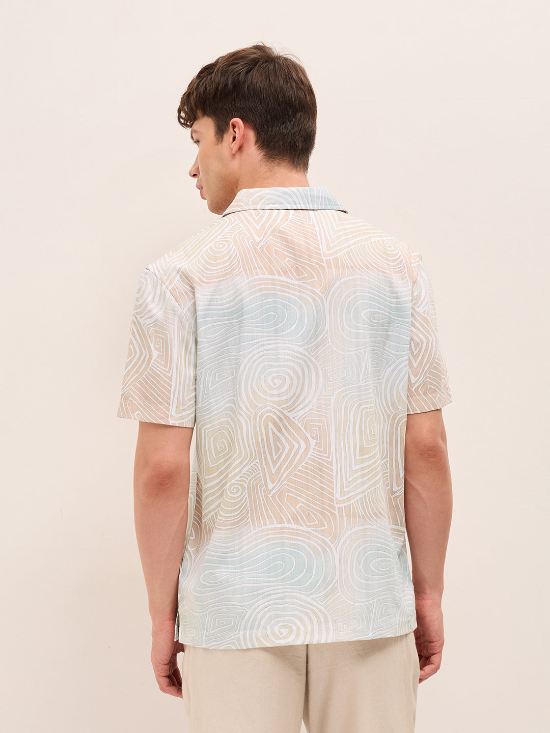 Multicolor Geometric Abstract Print Relaxed Fit Cuban Collar Shirt