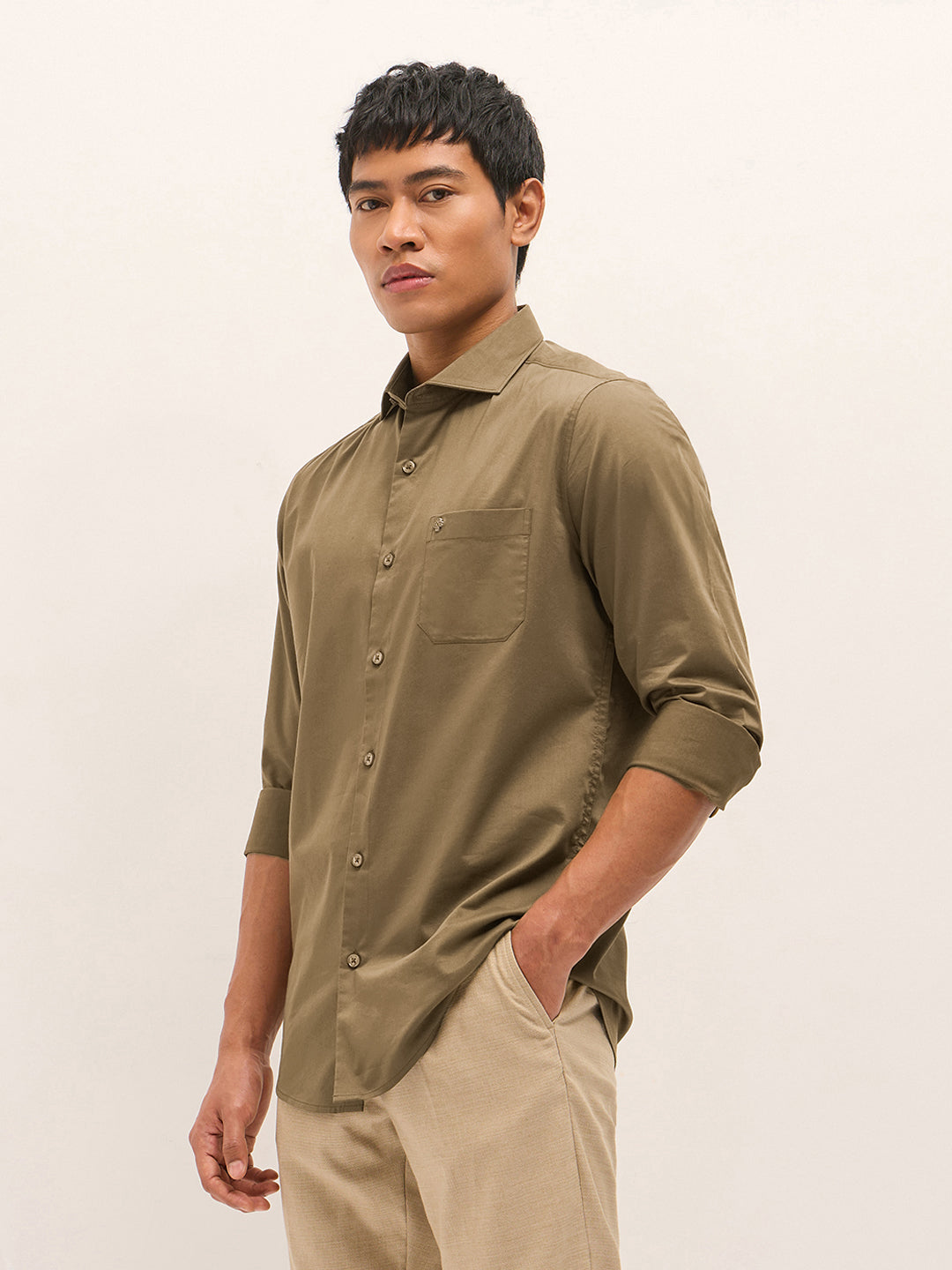 Brown Solid Tailored Fit Formal Shirt