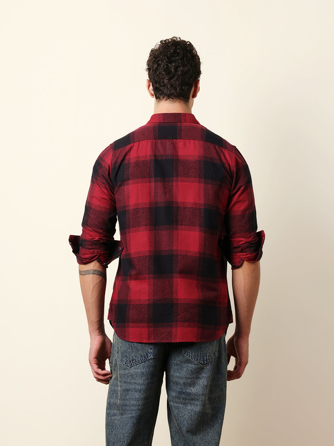Maroon & Black Checked Flannel Slim Fit Casual Shirt