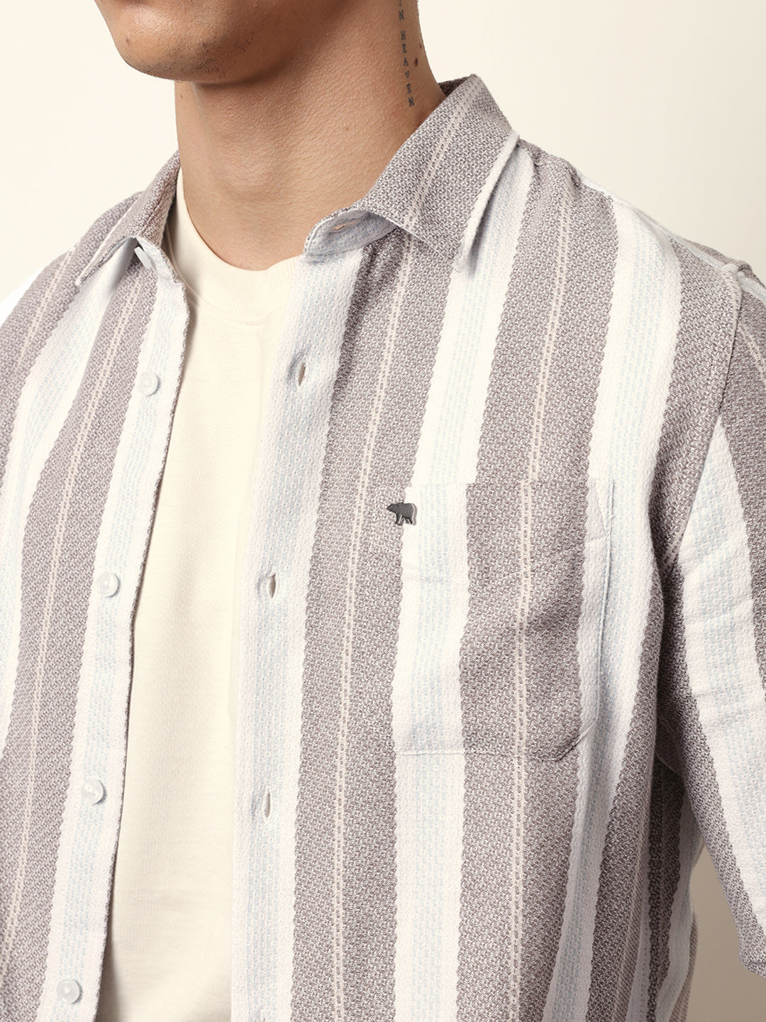 Multicolor Vertical Striped Slim Fit Casual Shirt with Woven-Effect Design