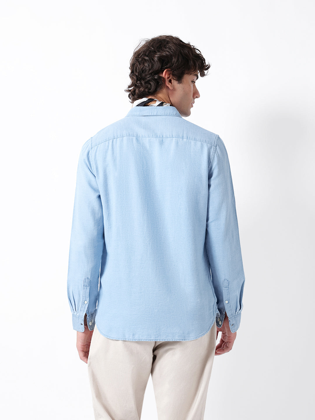 Light Blue Solid Slim Fit Woven Denim Casual Shirt