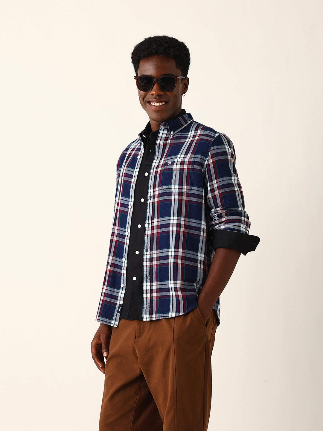 Multicolor Woven Checked Slim Fit Casual Shirt with Button-Down Collar