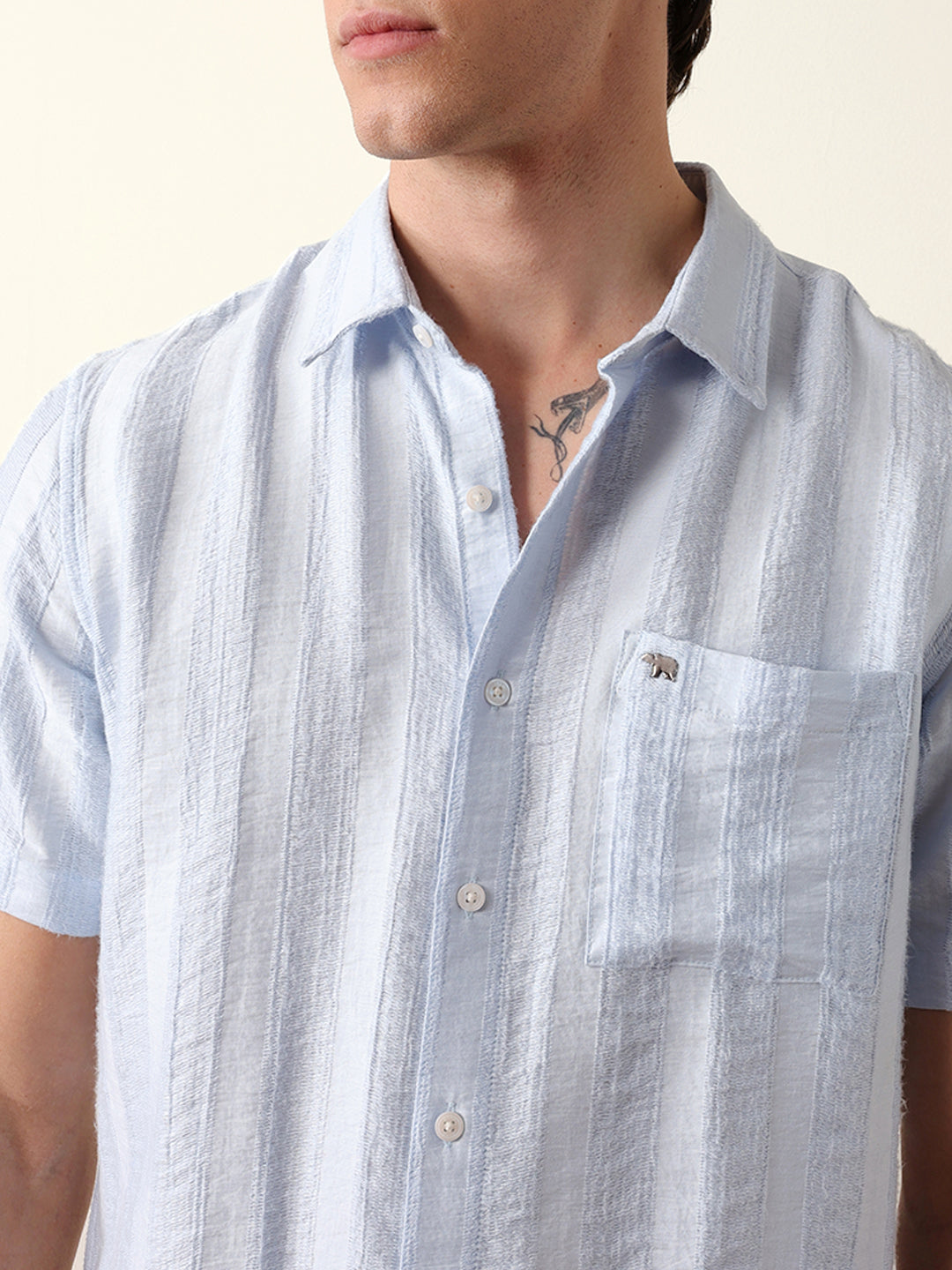 Blue Vertical Stripe Dobby Woven Regular Fit Casual Shirt