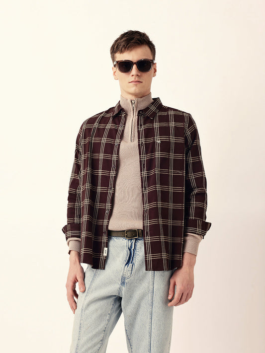 Brown Regular Fit Woven Checked Casual Shirt