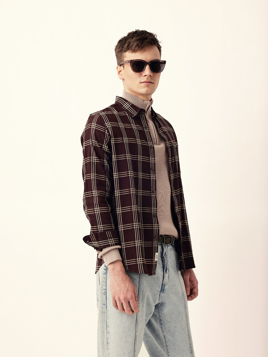 Brown Regular Fit Woven Checked Casual Shirt