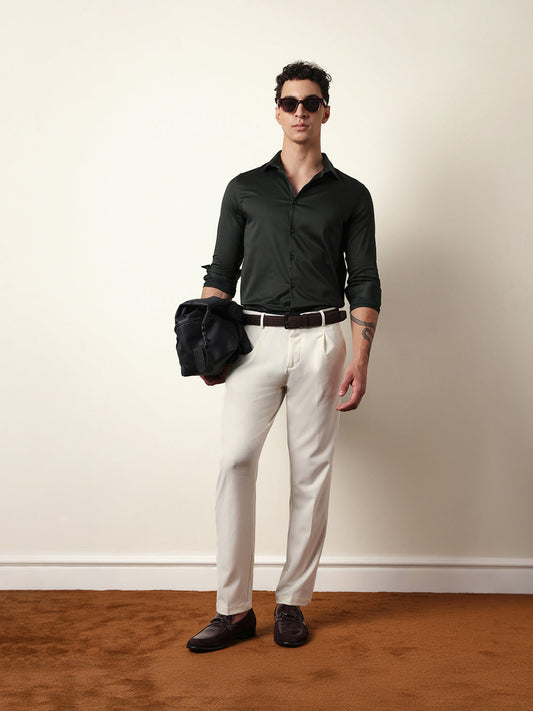Dark Green Solid Tailored Fit Formal Shirt