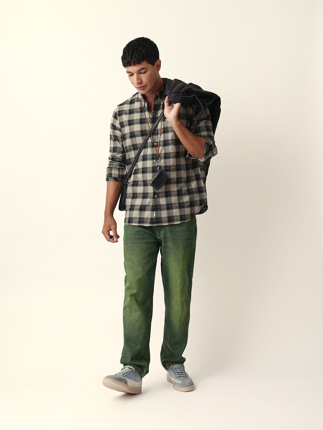 Green Woven Tartan Checked Slim Fit Casual Shirt