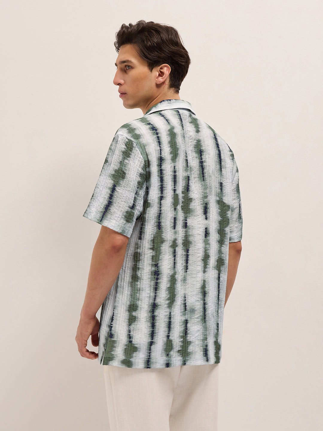 Green Viscose Abstract print Relaxed Fit Cuban Collar Shirt