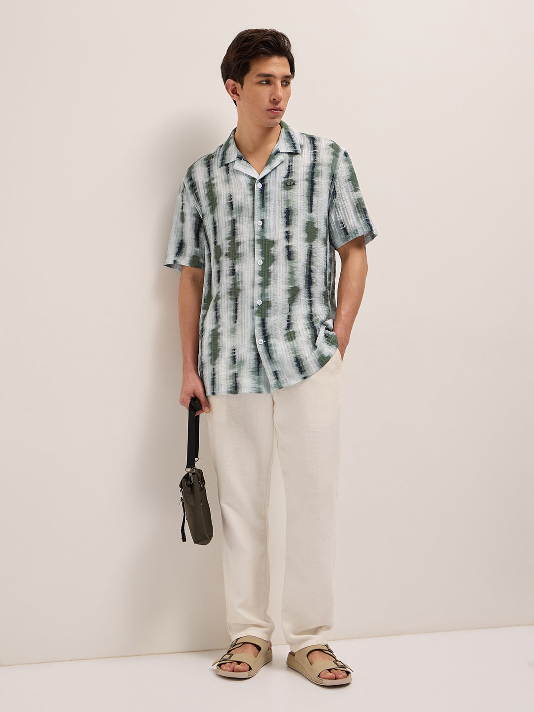 Green Viscose Abstract print Relaxed Fit Cuban Collar Shirt