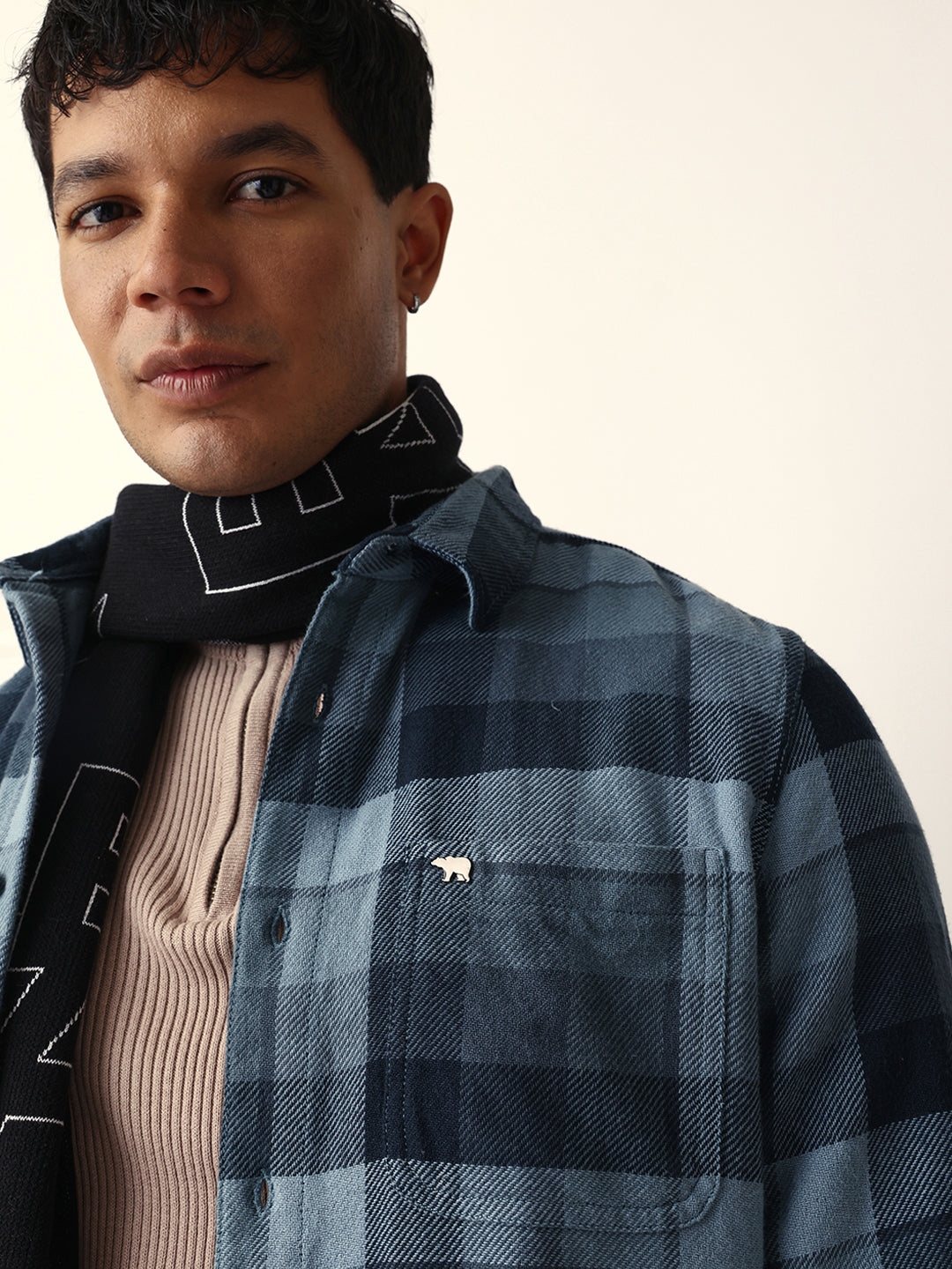 Blue Flannel Checked Regular Fit Casual Shirt