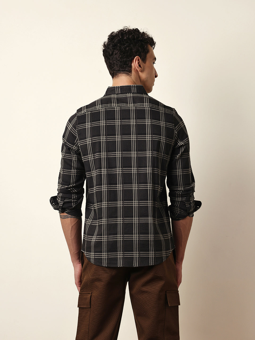Black Regular Fit Woven Checked Casual Shirt