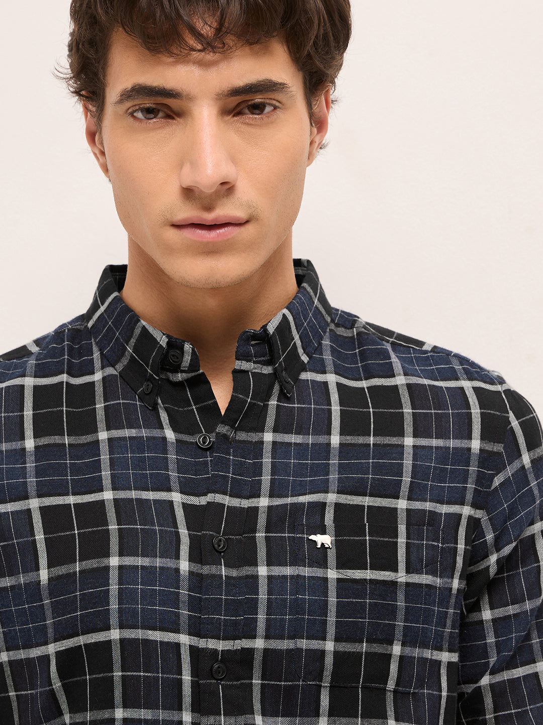 Blue & Black Woven Check Slim Fit Casual Shirt