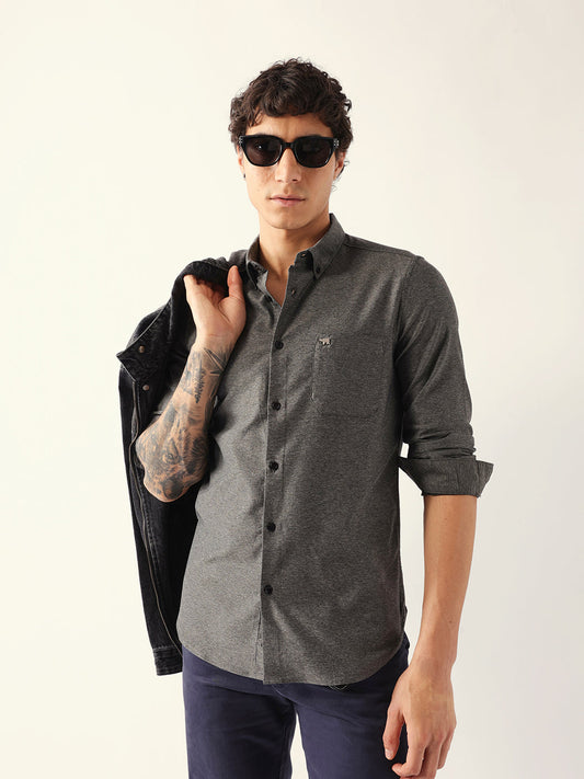 Grey Slim Fit Solid Cotton Blend Casual Shirt