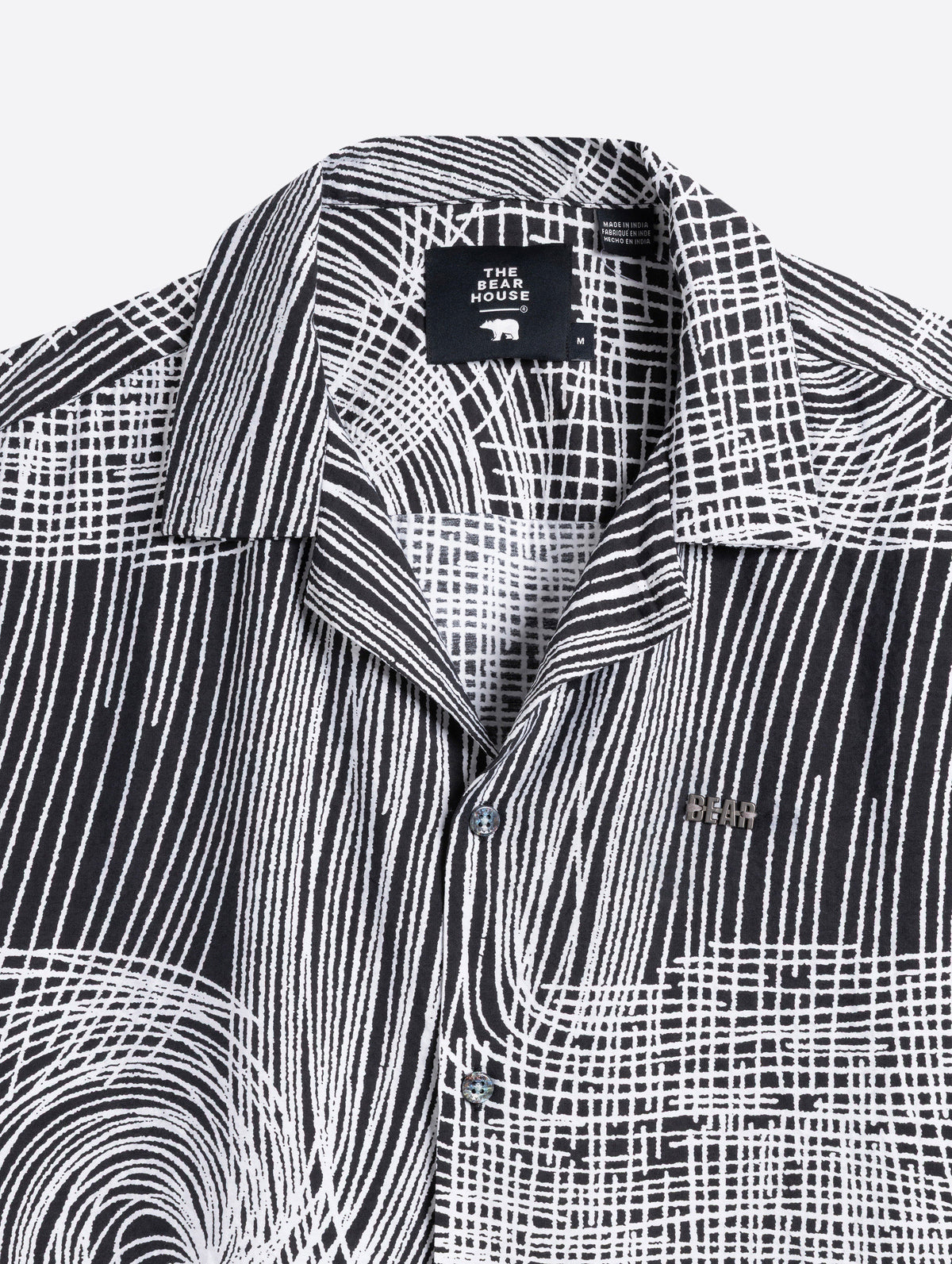 Black & White Abstract Line Print Relax Fit Casual Shirt