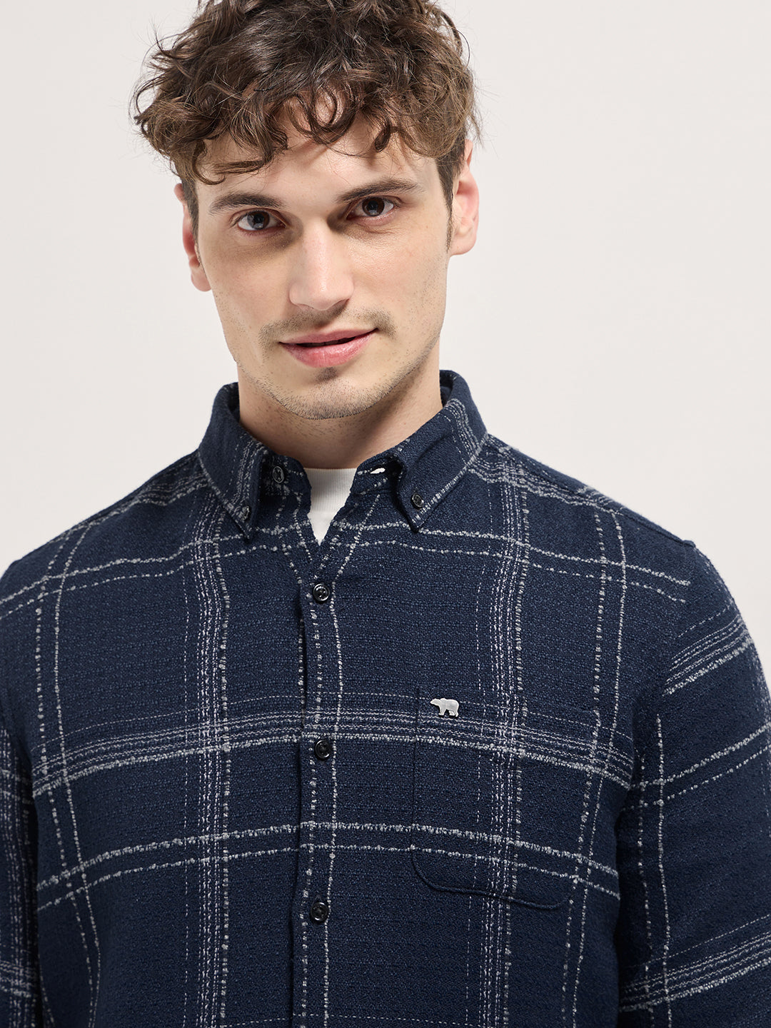 Dark Blue Checked Slim Fit Casual Flannel Shirt