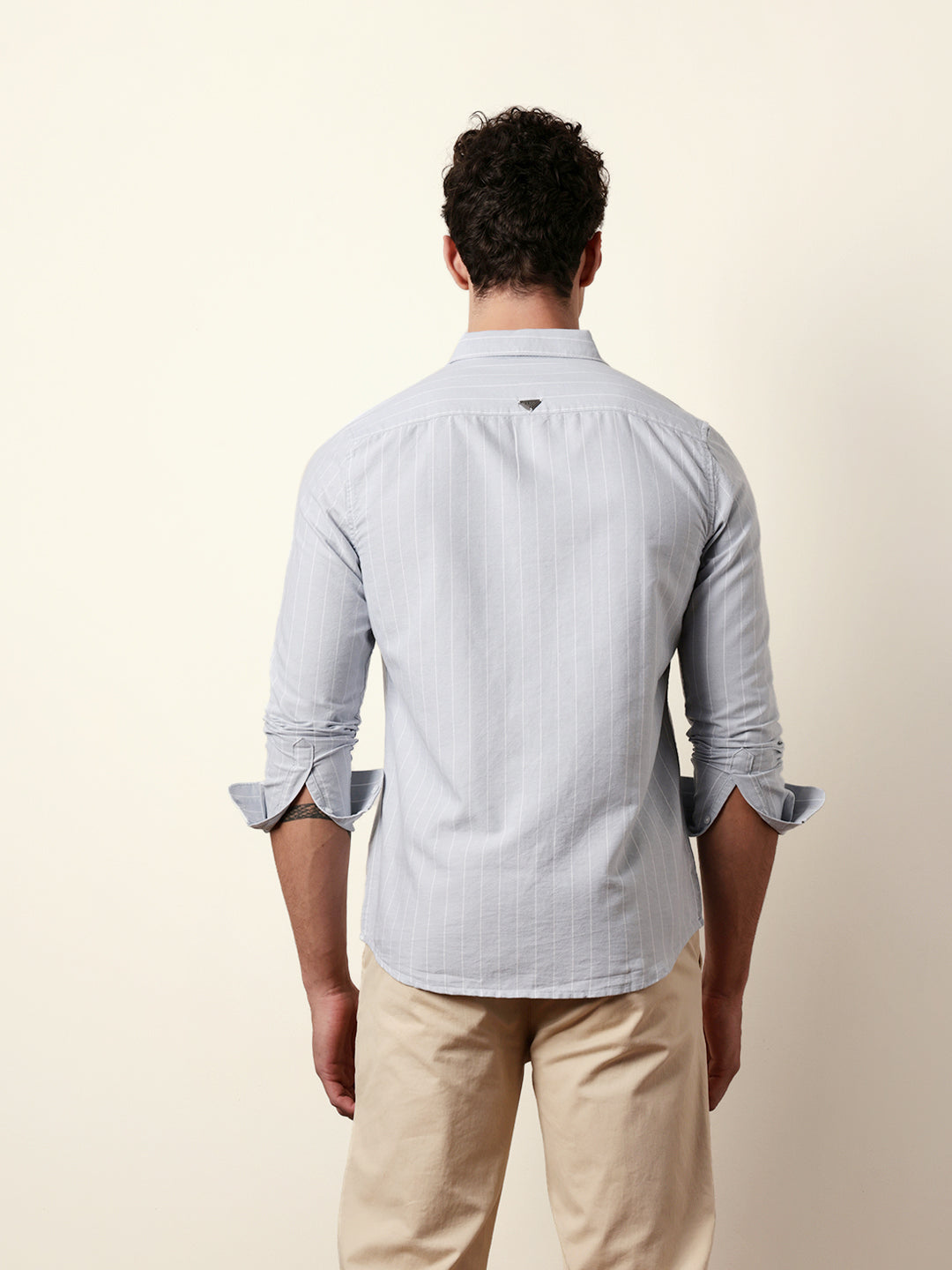 Light Grey Vertical Woven Stripe Slim Fit Casual Shirt
