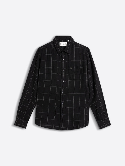 Black Slim Fit Casual Shirt with Woven Block Checks