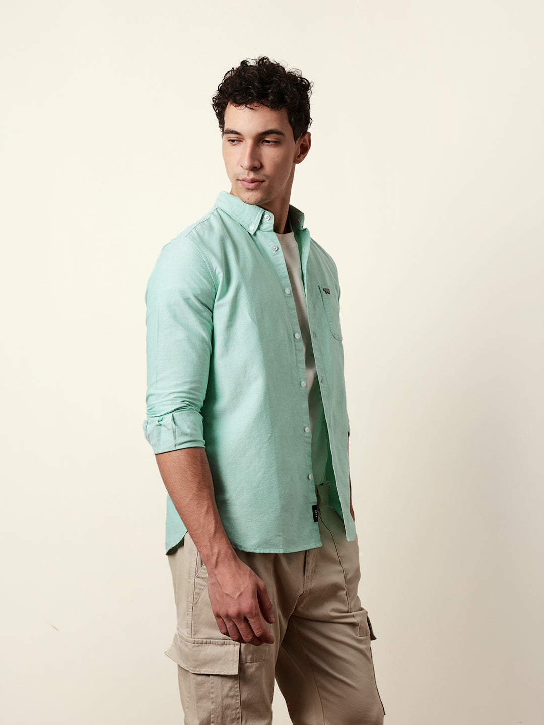 Green Solid Cotton Slim Fit Casual Shirt