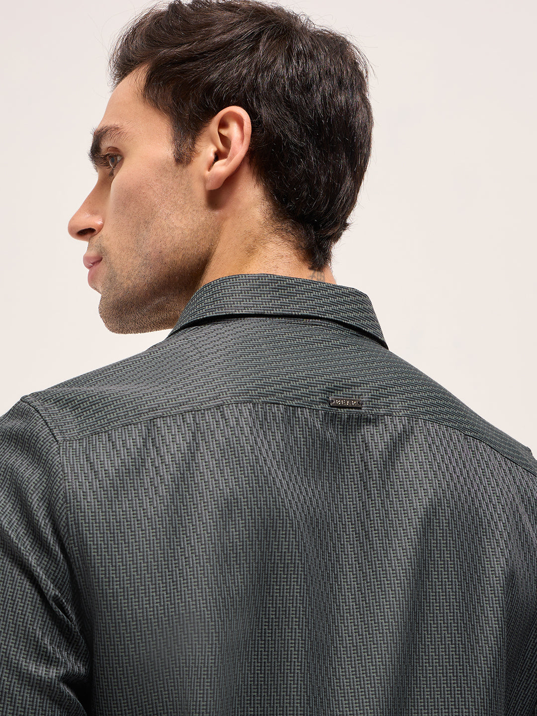 Green Woven Design Tailored Fit Formal Shirt