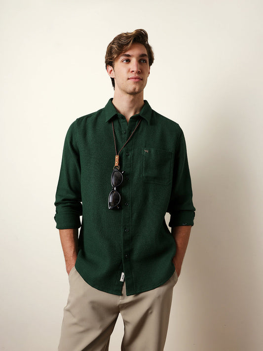 Green Woven Textured Regular Fit Casual Shirt