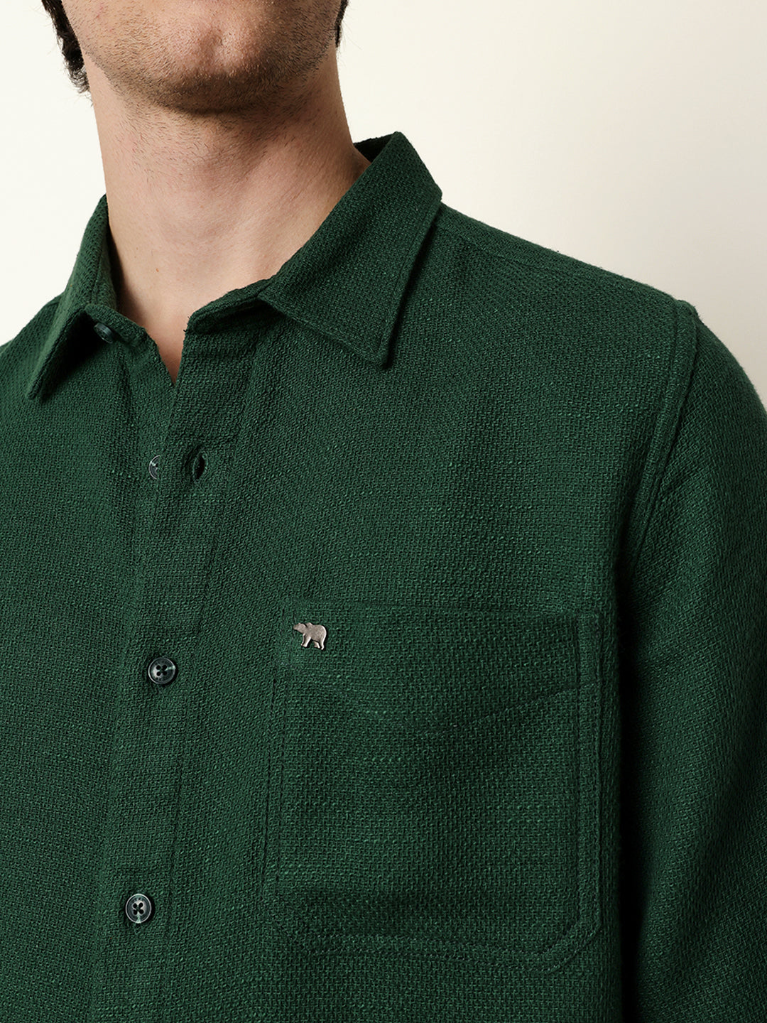 Green Woven Textured Regular Fit Casual Shirt