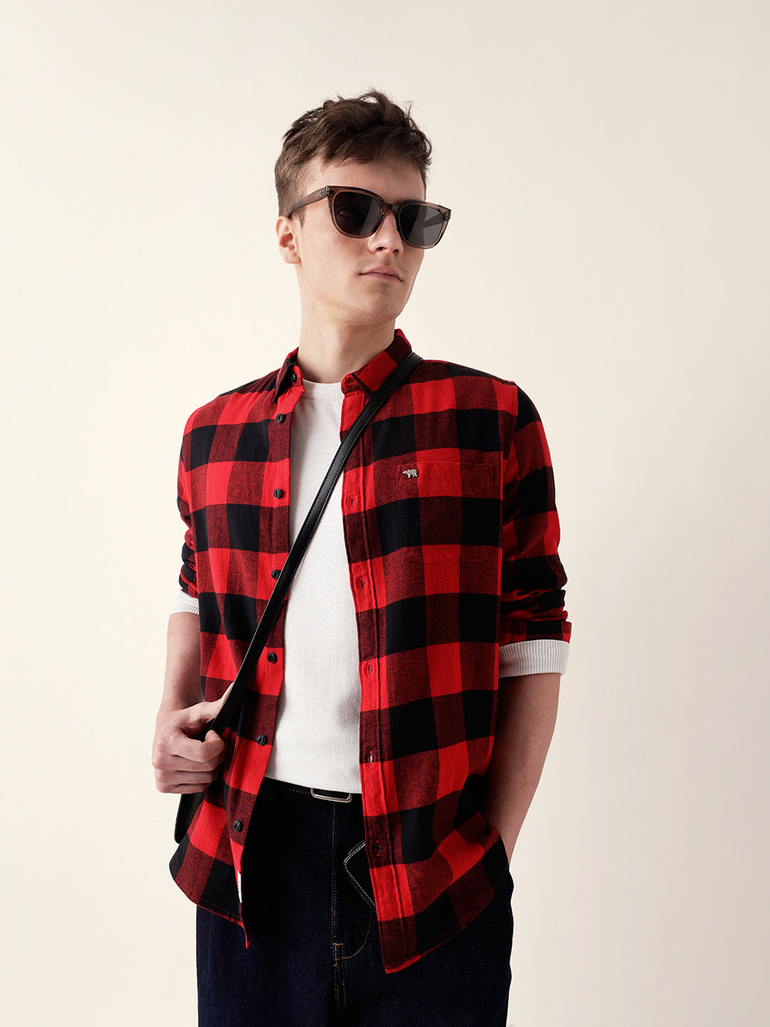 Red & Black Block Checked Slim Fit Casual Shirt