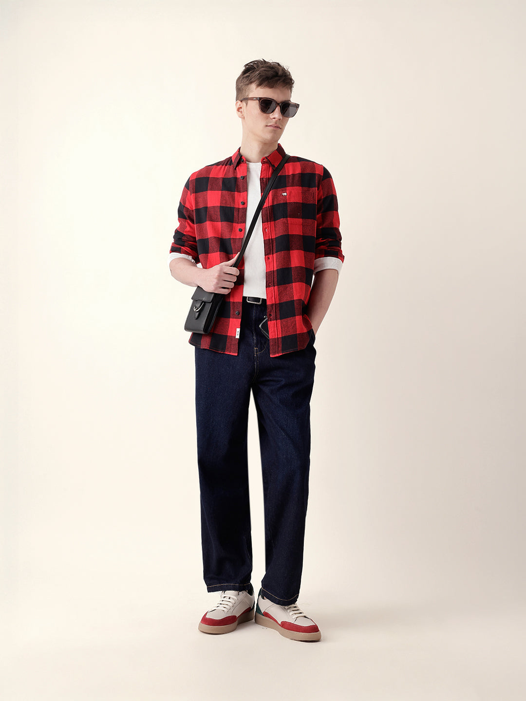 Red & Black Block Checked Slim Fit Casual Shirt