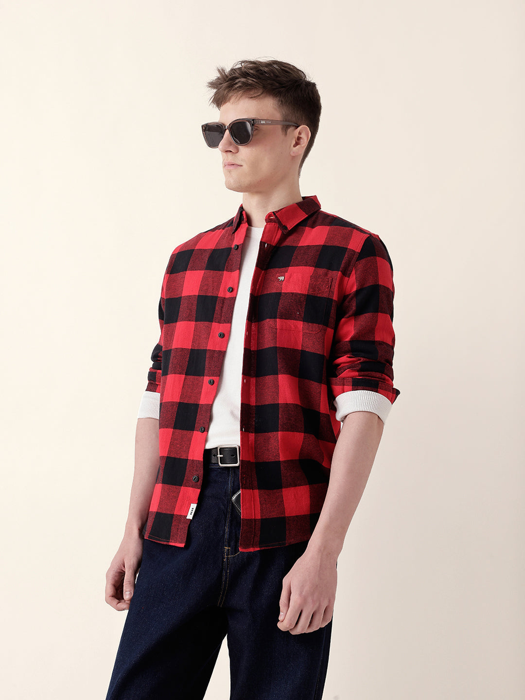 Red & Black Block Checked Slim Fit Casual Shirt