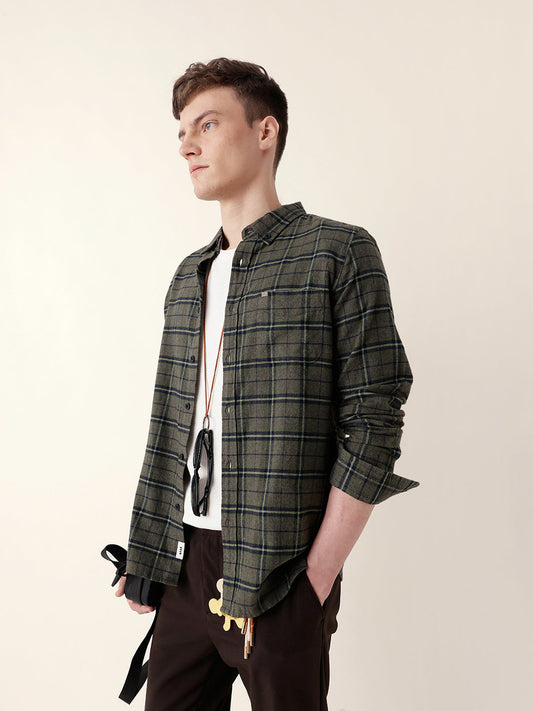 Green Flannel Woven Checked Slim Fit Casual Shirt