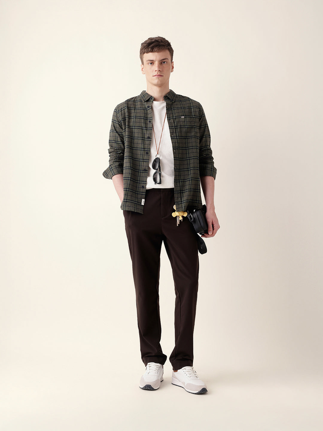 Green Flannel Woven Checked Slim Fit Casual Shirt