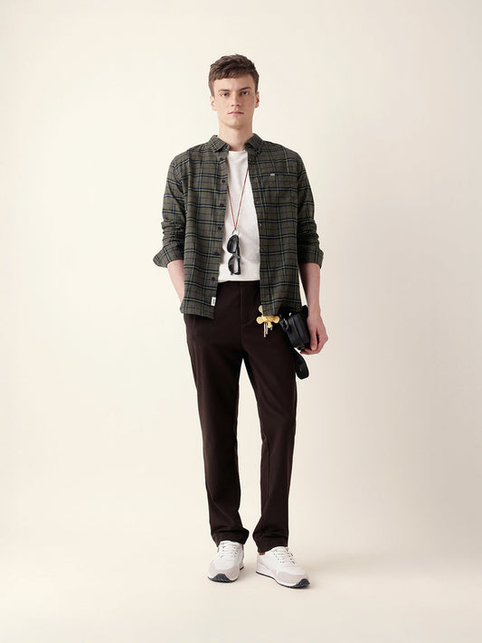 Green Flannel Woven Checked Slim Fit Casual Shirt