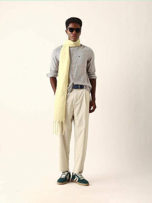 Black & White Vertical Woven Pinstriped Slim Fit Casual Shirt