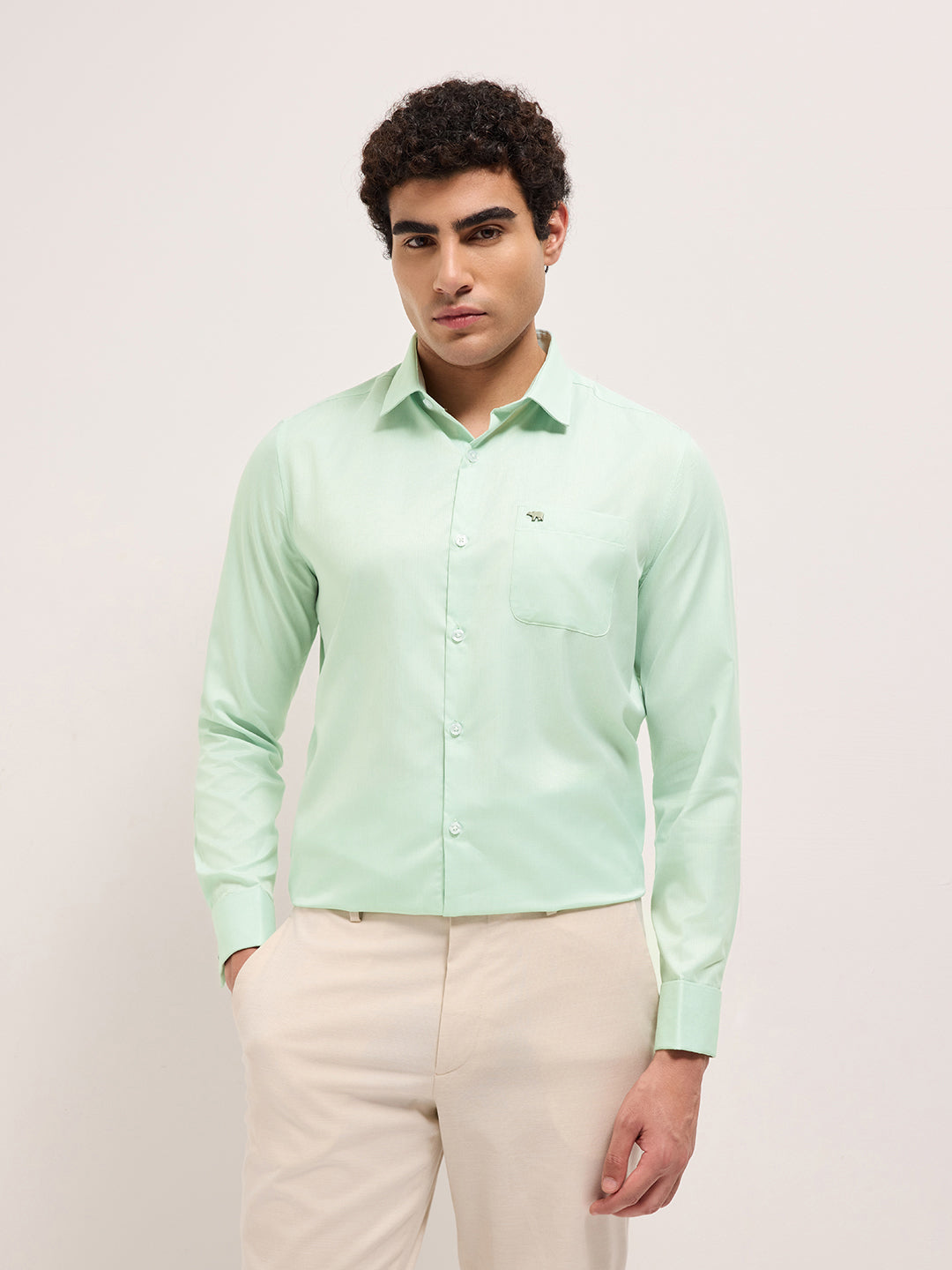 Green Woven Micro Check Tailored Fit Formal Shirt with French Cuffs