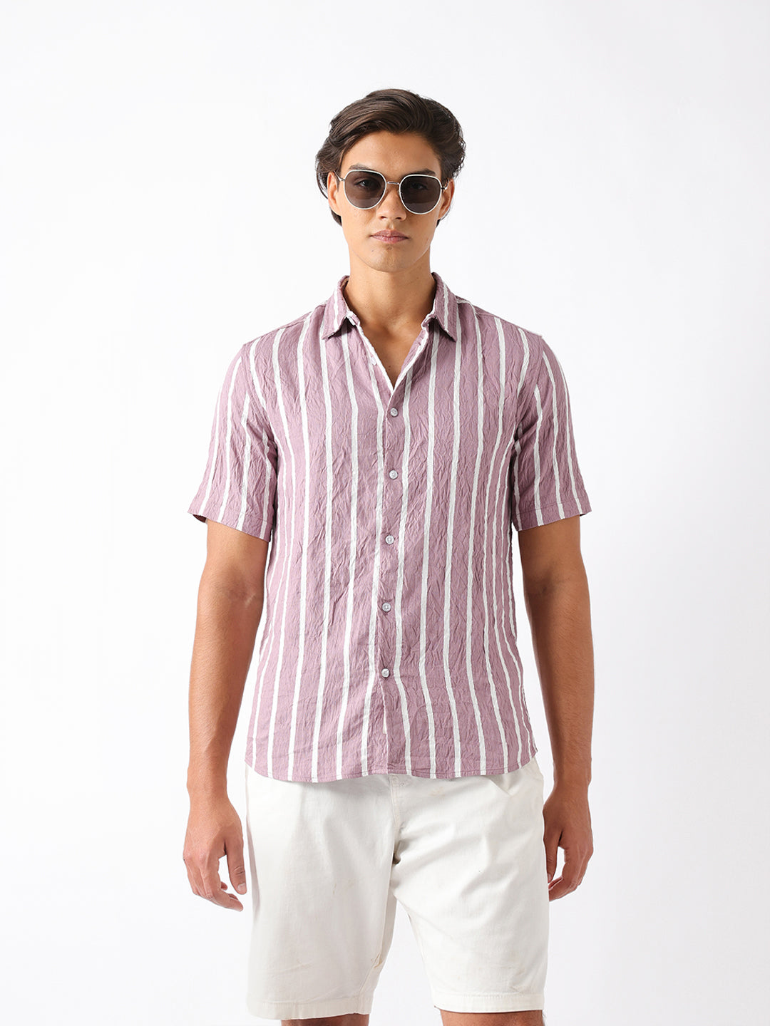 Pink Vertical Stripe Regular Fit Casual Shirt
