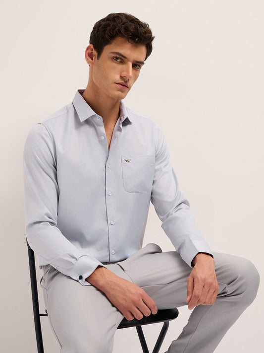Grey Woven Micro Checks Tailored Fit Formal Shirt