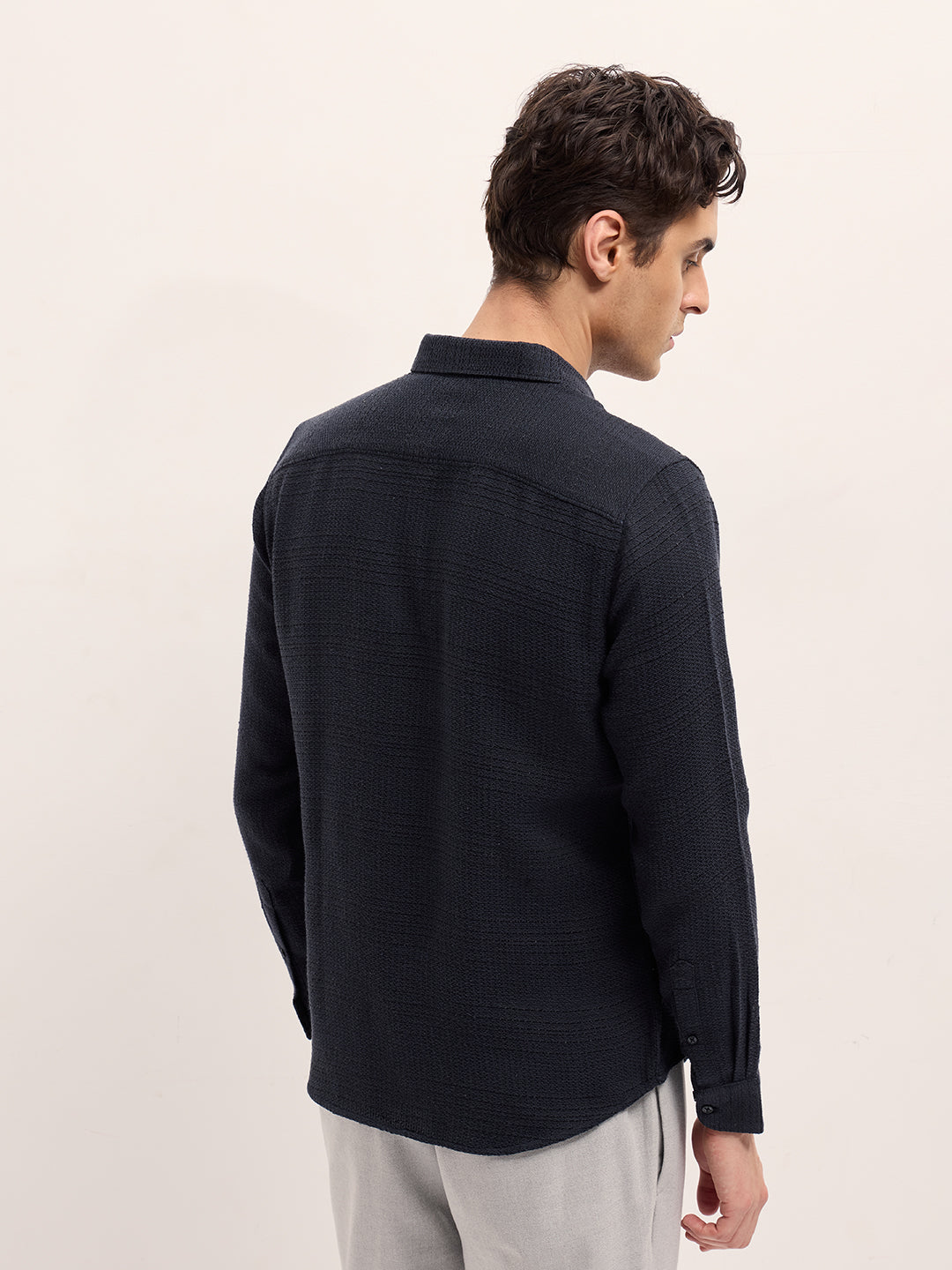 Black Textured Slim Fit Casual Shirt