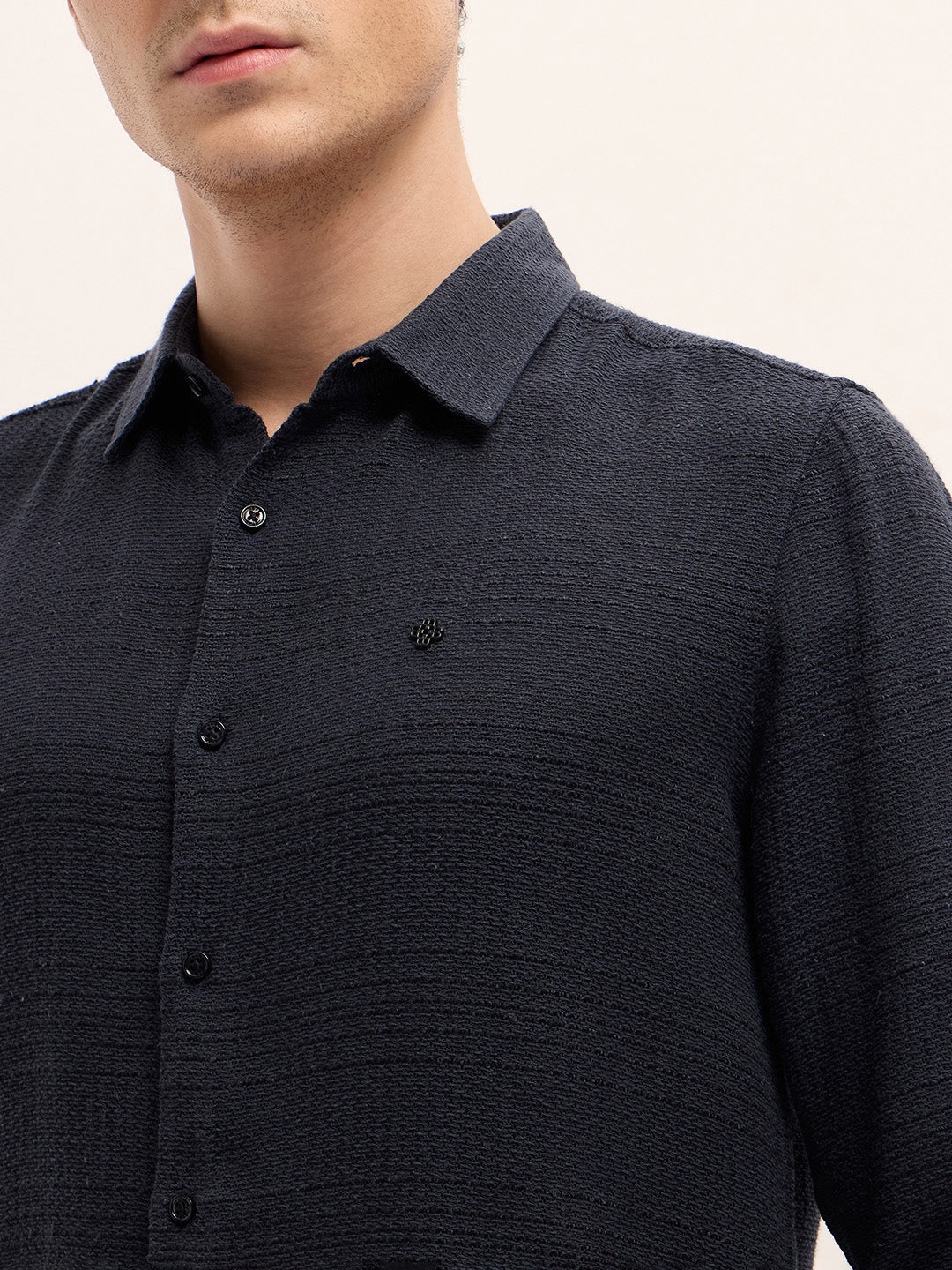 Black Textured Slim Fit Casual Shirt